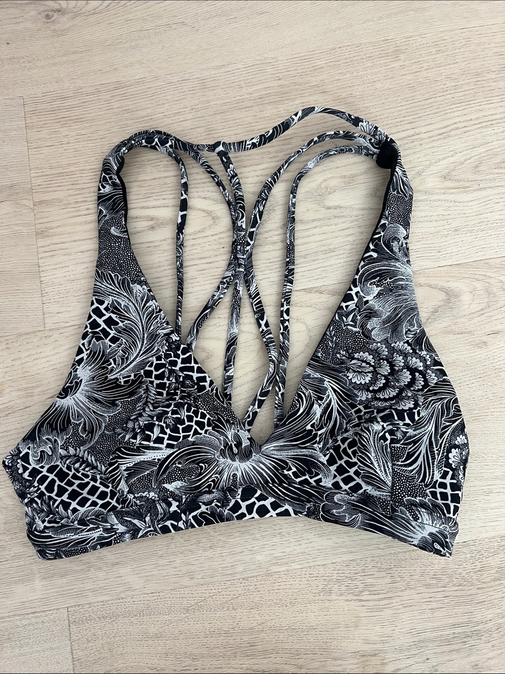 lululemon athletica Black & White Strappy Floral Bralette